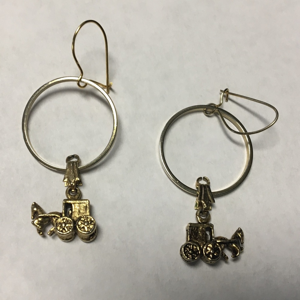 Horse & Buggy Gold Hoop Earrings Vintage